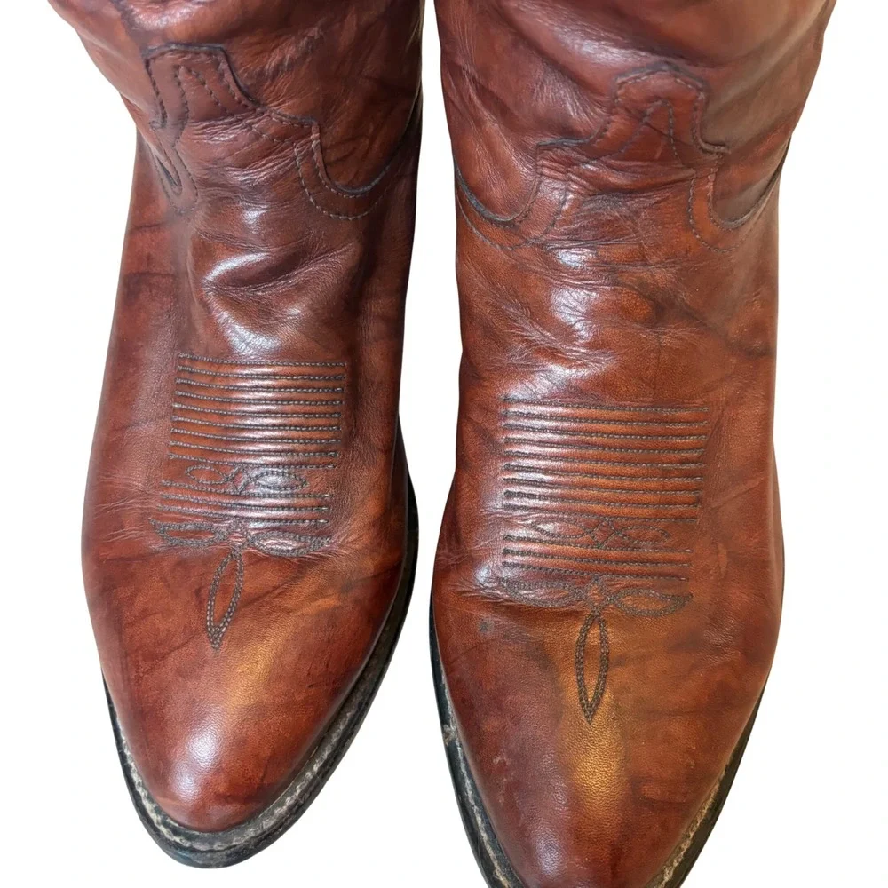 Vintage Tony Lama Cowboy Boots Mens 11 4E Brown Leather Western Made USA